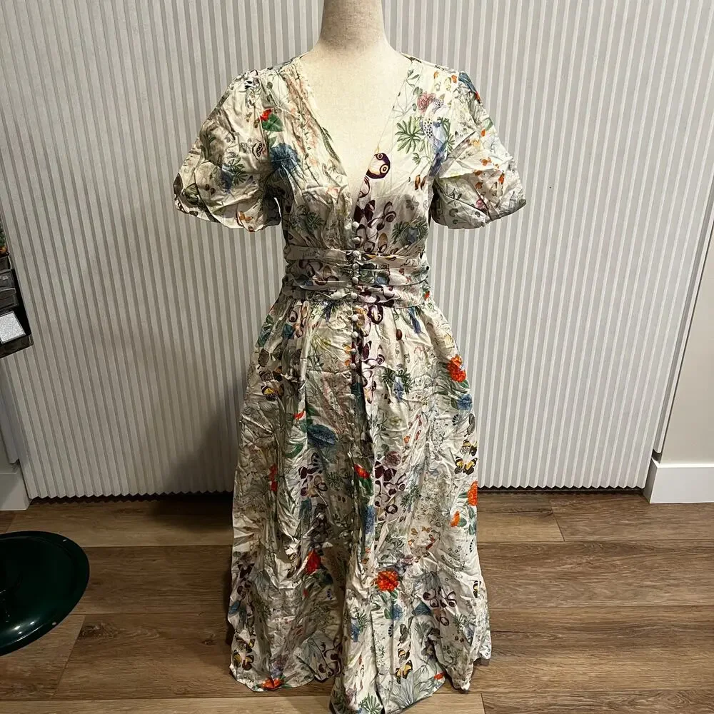 ANTHROPOLOGIE Women's The Katerina V-Neck Button-Front Dress Size M In Neutral - Picture 4 of 11